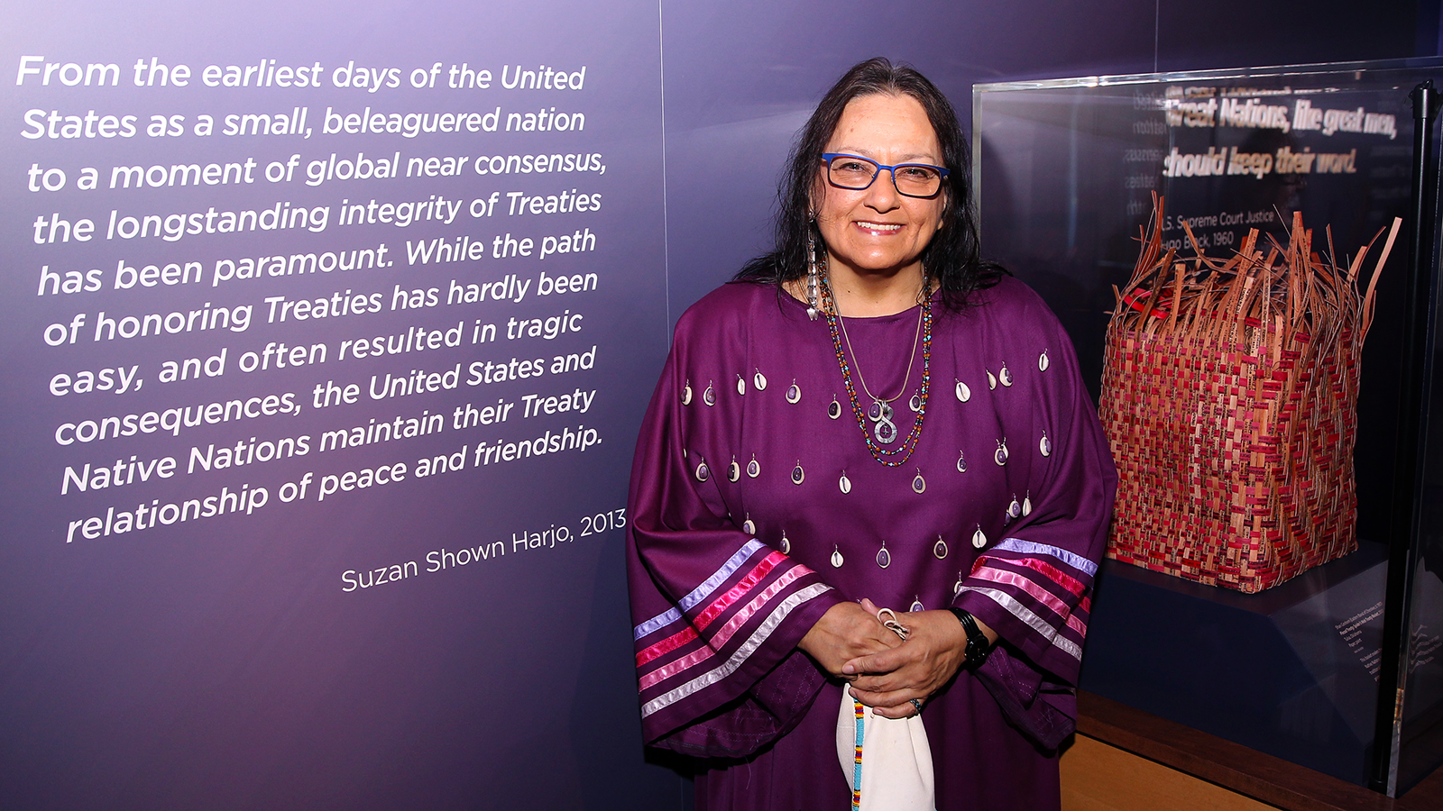 Suzan Shown Harjo (Cheyenne and Hodulgee Muscogee) at the opening of the exhibition 