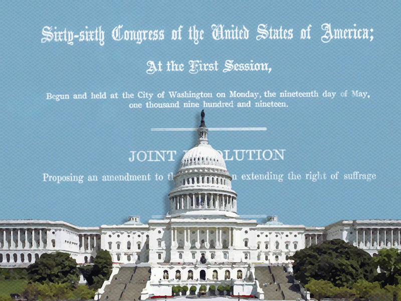 GIF of 19th Amendment text scrolling behind Capitol