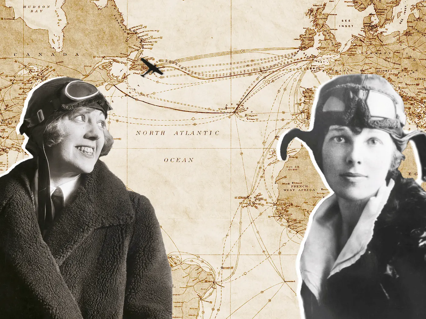 GIF illustration of Amelia Earhart's plane flying over the Atlantic