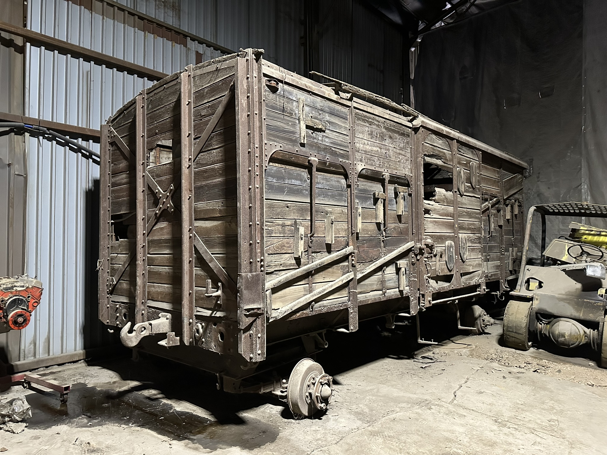 Old boxcar in storage at a museum