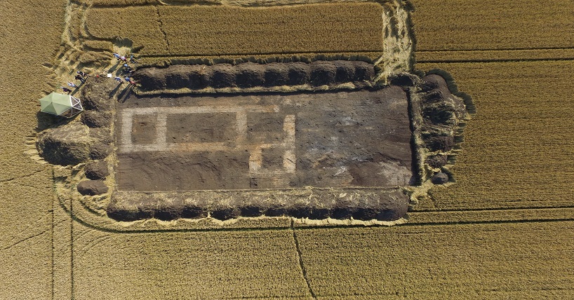 An aerial view of the excavation site in Crowland, a town in Lincolnshire, England