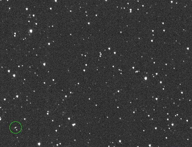 Discovery images of asteroid 2024 YR4, which is highlighted in green